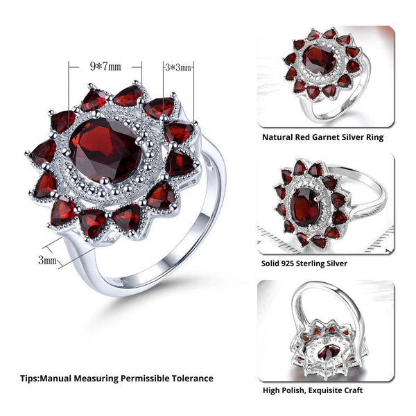 Natural Red Garnet Solid Silver Ring 3.5 Carats Genuine Gemstone Classic S925 Jewelry-Lucid Fantasy