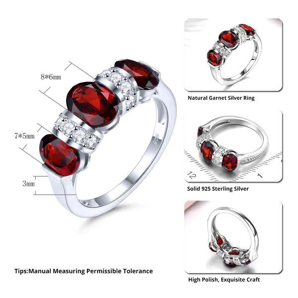 Natural Red Garnet Sterling Silver Rings 3.8 Carats Simple Classic Design S925 Jewelry-Lucid Fantasy