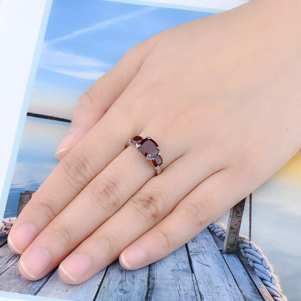 Natural Red Garnet Sterling Silver Rings 4.5 Carats Genuine Gemstone Classic Design Fine Jewelry-Lucid Fantasy