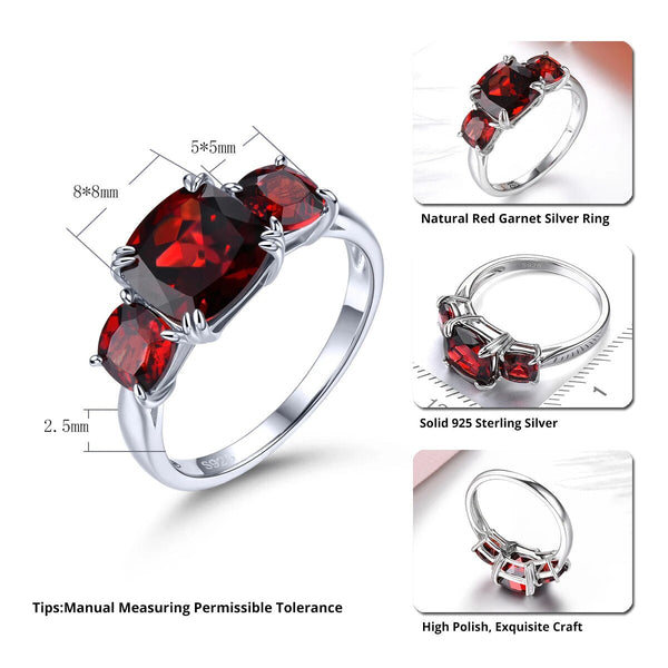 Natural Red Garnet Sterling Silver Rings 4.5 Carats Genuine Gemstone Classic Design Fine Jewelry-Lucid Fantasy