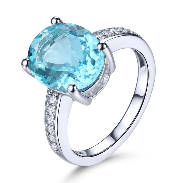 Natural Rose Quartz Blue Topaz Sterling Silver Ring 4.2 Carats S925 Fine Jewelry-Lucid Fantasy