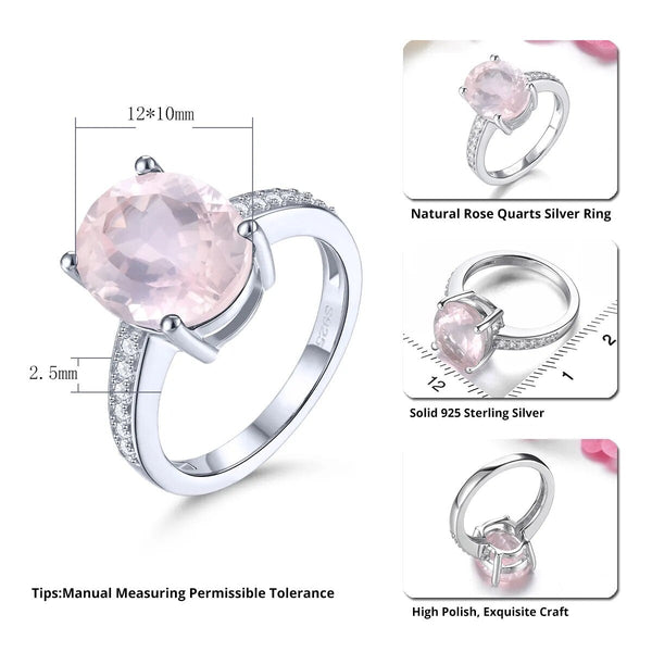 Natural Rose Quartz Blue Topaz Sterling Silver Ring 4.2 Carats S925 Fine Jewelry-Lucid Fantasy