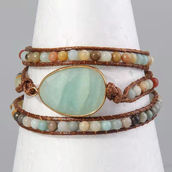 Natural Semi Precious Stone Simple Wrap BOHO Pendant Bracelet