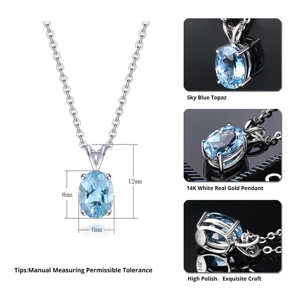 Natural Sky Blue Topaz 14K Real White Gold Pendant Necklace 1.5 Carats Genuine Gemstone Classic Jewelry-Lucid Fantasy