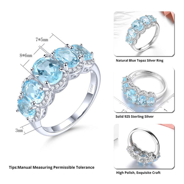 Natural Sky Blue Topaz Solid Silver Ring 4.5 Carats Genuine Gemstone Classic Fine Jewelry Design S925-Lucid Fantasy