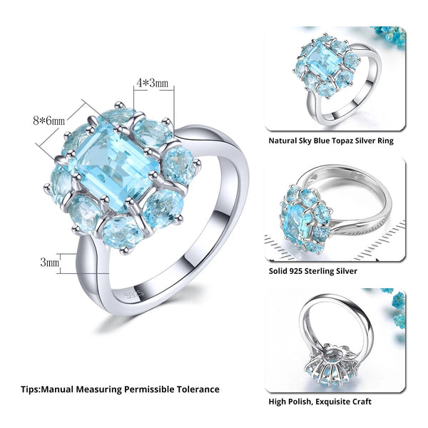 Natural Sky Blue Topaz Solid Silver S925 Ring 3.7 Carats Fine Jewelry-Lucid Fantasy
