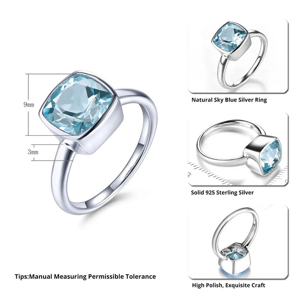 Natural Sky Blue Topaz Sterling Silver Ring 2.7 Carats Simple Classic Style S925-Lucid Fantasy