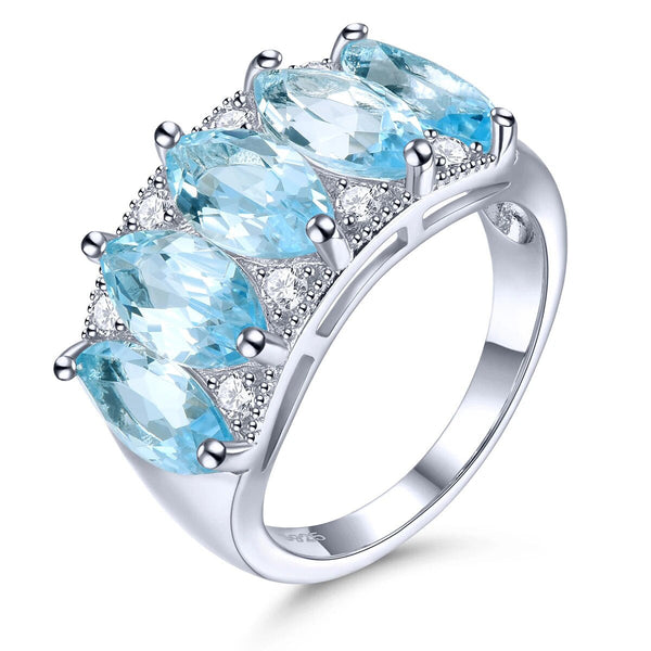 Natural Sky Blue Topaz Sterling Silver Ring 6.5 Carats Genuine Light Blue Gemstone Classic Fine Jewelry Style-Lucid Fantasy