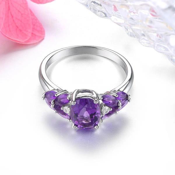 Natural South Africa Amethyst Silver Ring 2.5 Carats Deep Purple Gemstone Classic Style Fine Jewelry-Lucid Fantasy