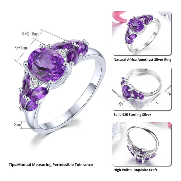 Natural South Africa Amethyst Silver Ring 2.5 Carats Deep Purple Gemstone Classic Style Fine Jewelry-Lucid Fantasy