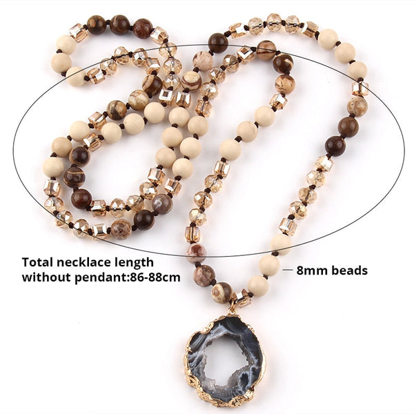 Natural Stone Crystal Bead Druzy Pendant Drop BOHO Necklace