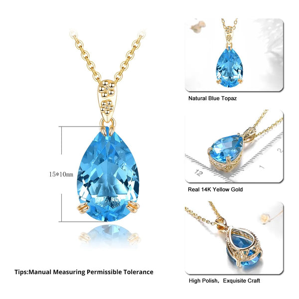 Natural Swiss Blue Topaz Green Amethyst Citrine Amethyst Real 14 Karat Yellow Gold Pendant 6 Carats Genuine Colorful Gemstone Gold Fine Jewelry Classic-Lucid Fantasy