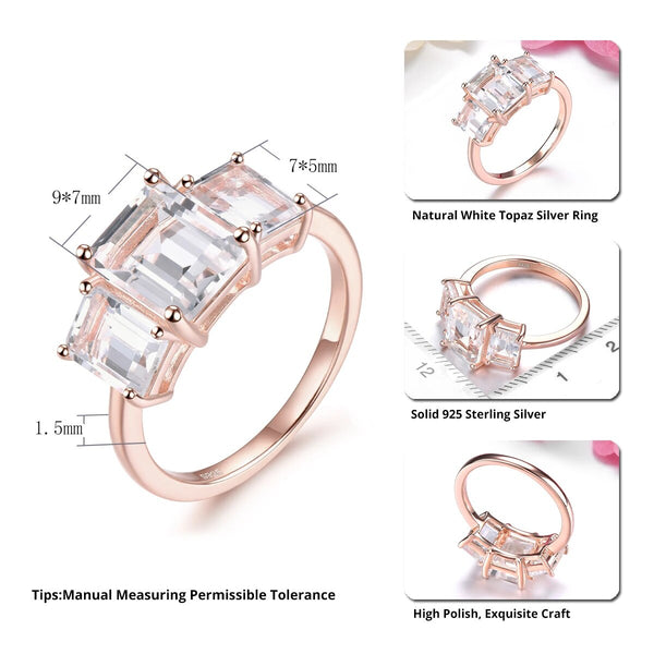 Natural White Topaz Sterling Silver Ring Rose Gold Plated 4.5 Carats Topaz S925 Fine Jewelry Simple Classic Style-Lucid Fantasy