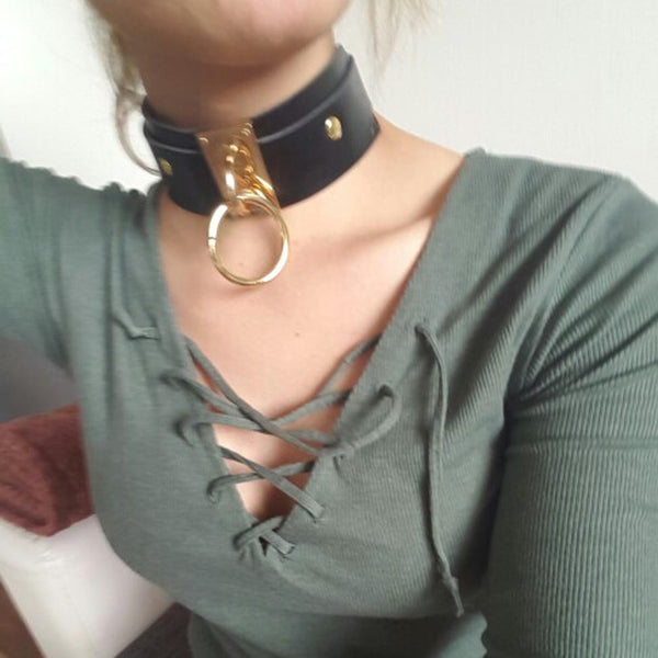 Neo Gothic Punk Choker Necklace - Gold O-Ring Punk LUXE Mix