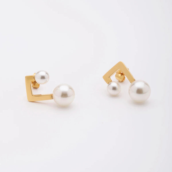 New Style Couple Pearl Earring Gold Color Stainless Steel Stud Earrings Fashion Jewelry-Lucid Fantasy