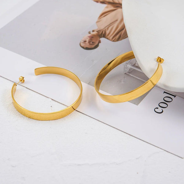 New Style Vintage Big Hoop Earrings Matte Gold Color Stainless Steel Circle Jewelry-Lucid Fantasy