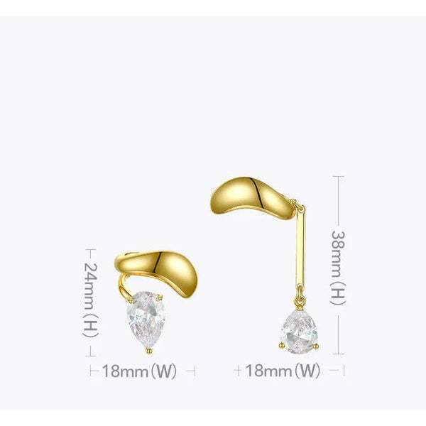 Original Design Asymmetric Water Droplets Crystal Ear Cuff Clip On Earrings Gold Color Fashion Jewelry-Lucid Fantasy
