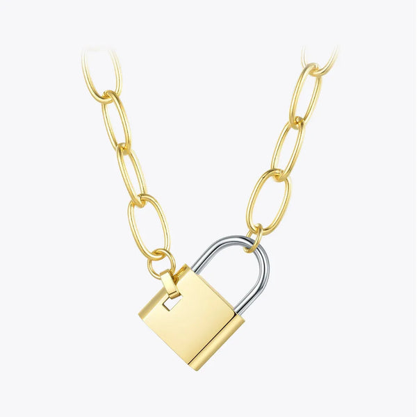 Original Design Big Lock Link Chain Choker Necklace Gold Color Stainless Steel Pendant Necklaces Fashion Jewelry-Lucid Fantasy