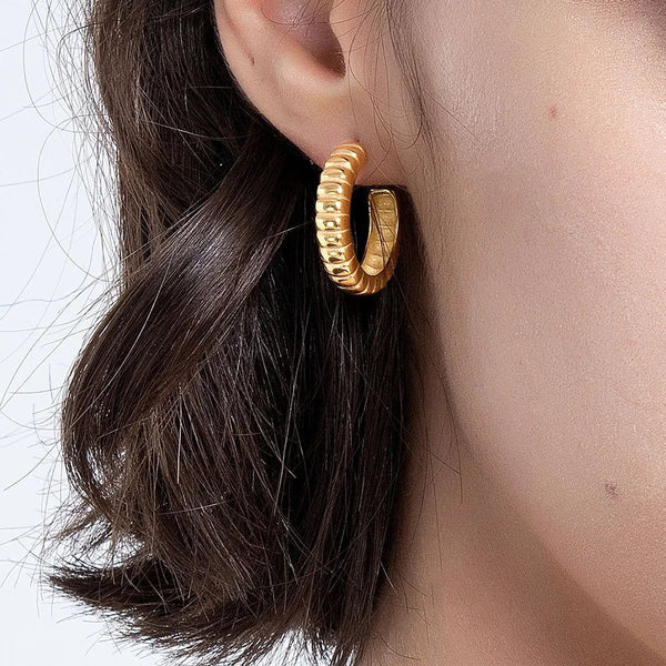 Original Design C-shaped Hoop Gold Color Earrings Stainless Steel Fashion Jewelry-Lucid Fantasy