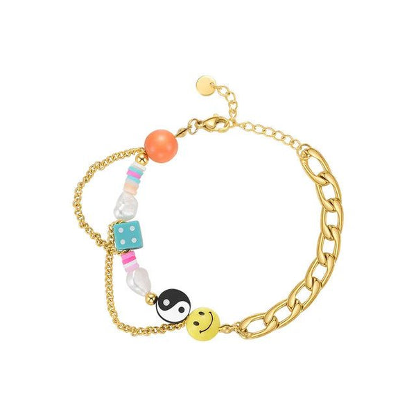 Original Design Cute Smile Bracelet Stainless Steel Fashion Jewelry Natural Pearl Gold Color-Lucid Fantasy