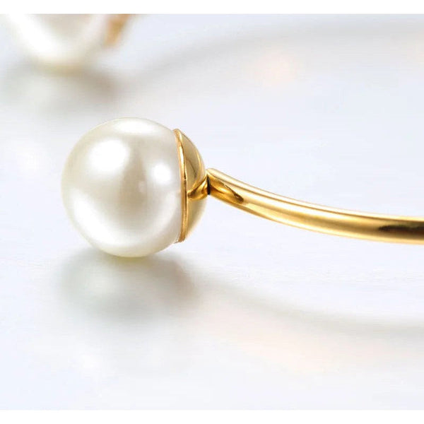 Original Design Double Pearl Cuff Bangle Bracelet Gold Color Stainless Steel Minimalist Open Bangle Fashion Jewelry-Lucid Fantasy