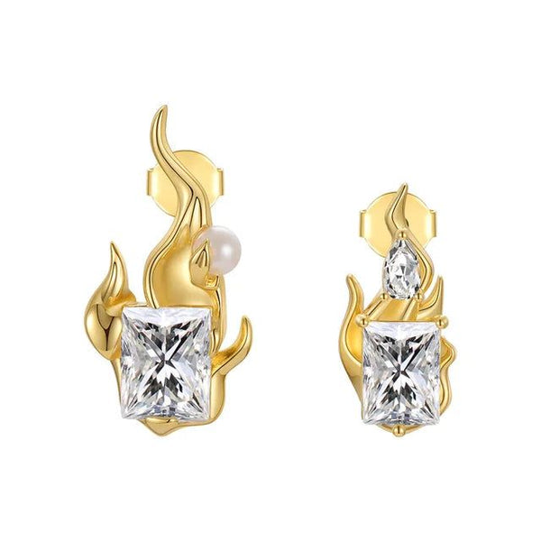 Original Design Flame Zircon Earrings Gold Color Stud Fashion Jewelry-Lucid Fantasy