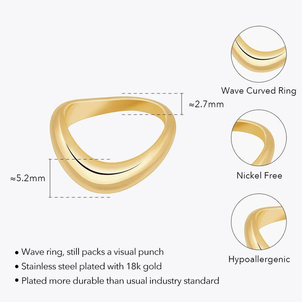 Original Design Geometry Wave Curved Ring Stainless Steel Fashion Jewelry-Lucid Fantasy
