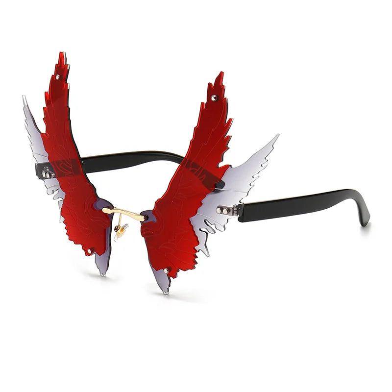 Oversized Angel Wings Rimless Sunglasses with UV400 Protection - Lucid Fantasy 