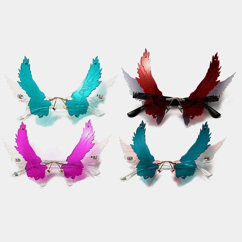 Oversized Angel Wings Rimless Sunglasses with UV400 Protection - Lucid Fantasy 