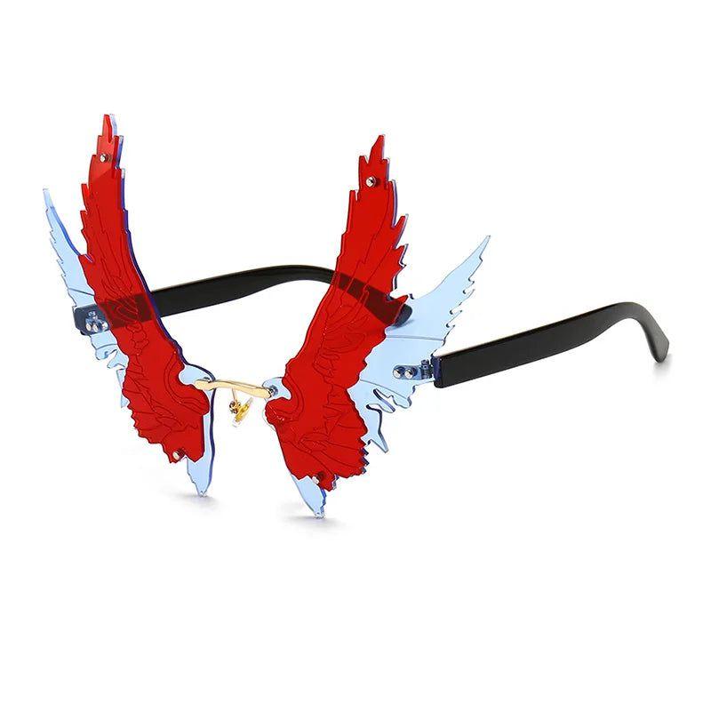 Oversized Angel Wings Rimless Sunglasses with UV400 Protection - Lucid Fantasy 