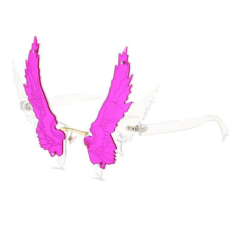 Oversized Angel Wings Rimless Sunglasses with UV400 Protection - Lucid Fantasy 