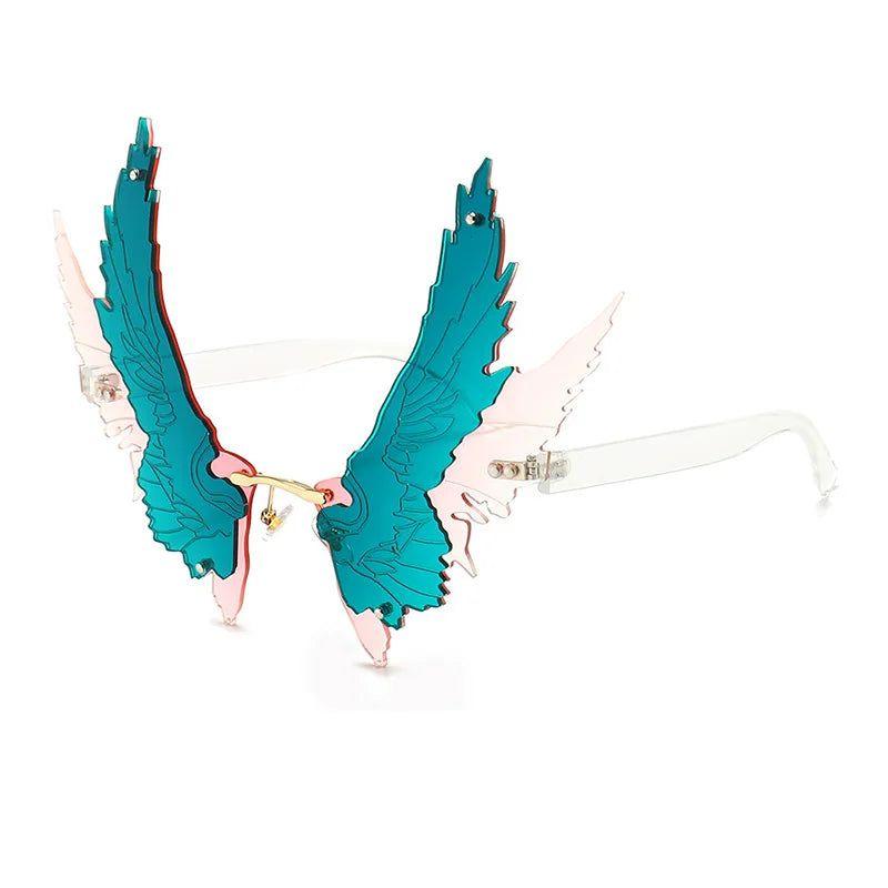 Oversized Angel Wings Rimless Sunglasses with UV400 Protection - Lucid Fantasy 