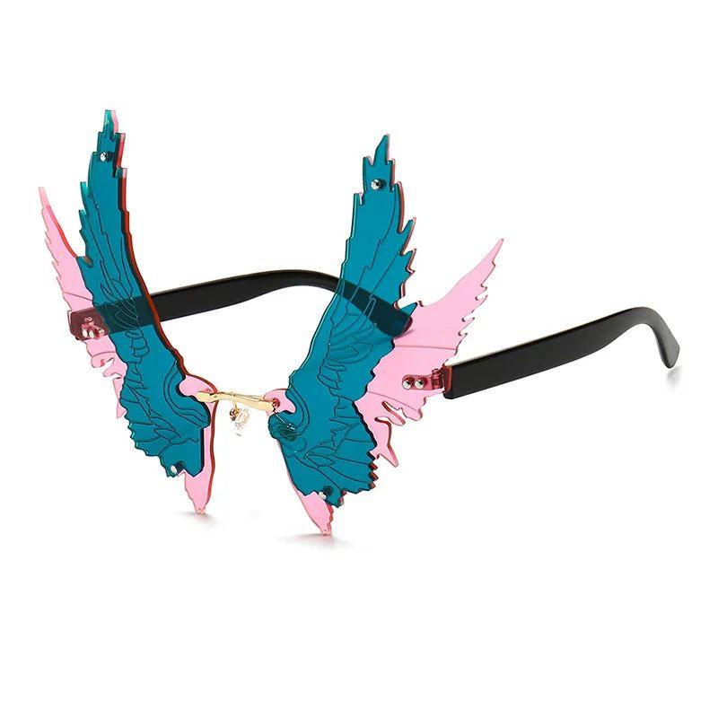 Oversized Angel Wings Rimless Sunglasses with UV400 Protection - Lucid Fantasy 