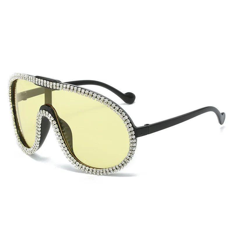 Oversized Diamond Yellow Aviator Sunglasses - Stylish Summer Beach Shades - Lucid Fantasy 