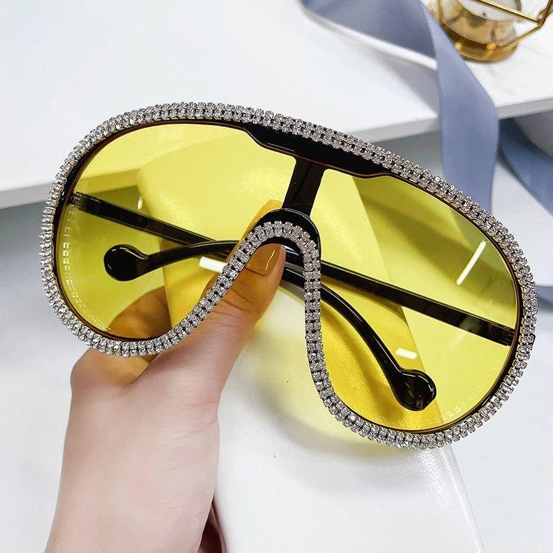 Oversized Diamond Yellow Aviator Sunglasses - Stylish Summer Beach Shades - Lucid Fantasy 