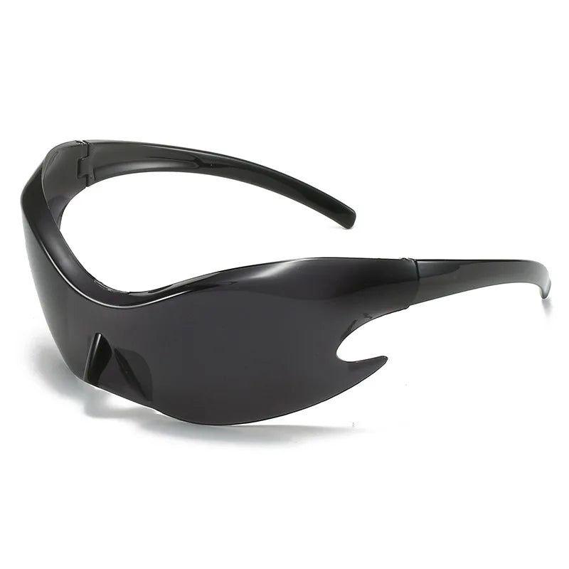 Oversized Flame Punk Rimless Sunglasses with Anti-Glare Sport Frames - Lucid Fantasy 