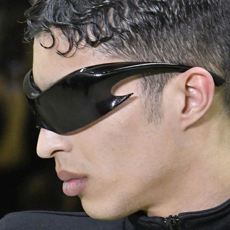 Oversized Flame Punk Rimless Sunglasses with Anti-Glare Sport Frames - Lucid Fantasy 