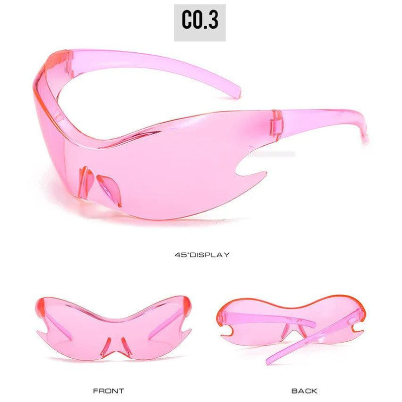 Oversized Flame Punk Rimless Sunglasses with Anti-Glare Sport Frames - Lucid Fantasy 