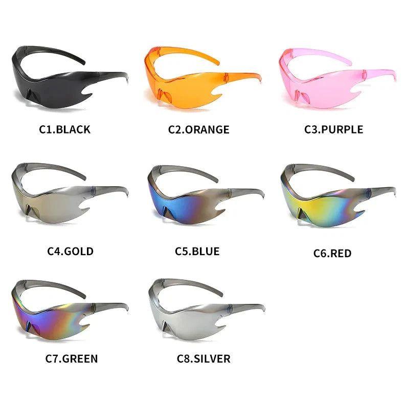 Oversized Flame Punk Rimless Sunglasses with Anti-Glare Sport Frames - Lucid Fantasy 