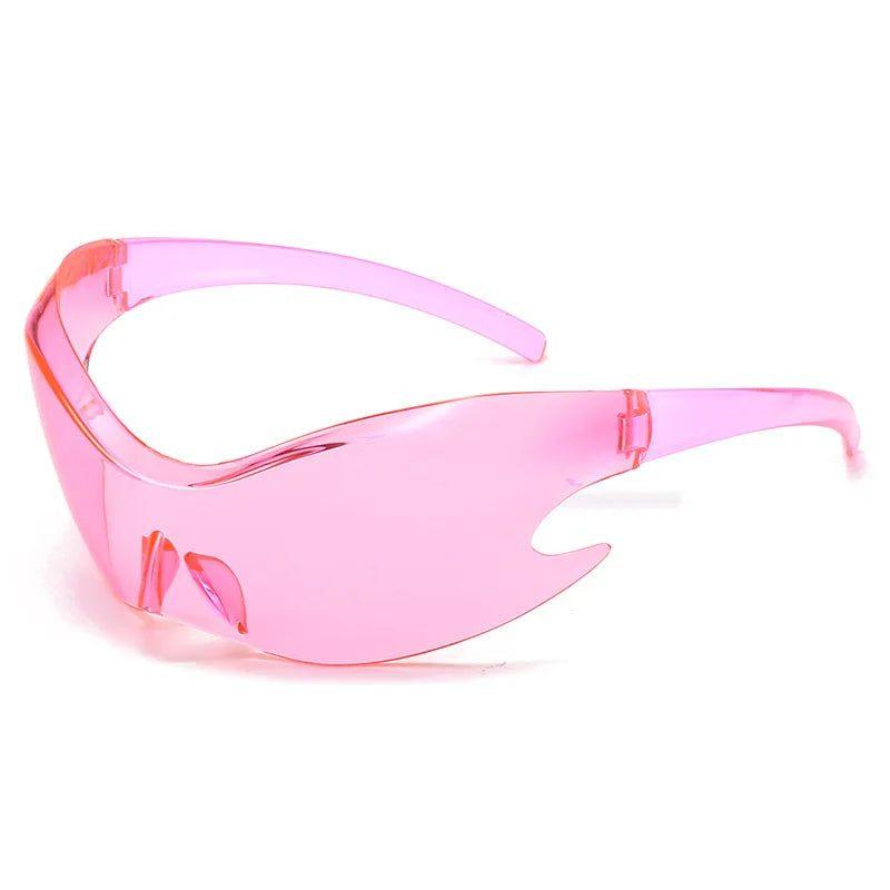 Oversized Flame Punk Rimless Sunglasses with Anti-Glare Sport Frames - Lucid Fantasy 