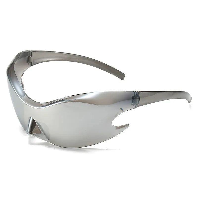 Oversized Flame Punk Rimless Sunglasses with Anti-Glare Sport Frames - Lucid Fantasy 