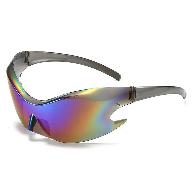 Oversized Flame Punk Rimless Sunglasses with Anti-Glare Sport Frames - Lucid Fantasy 