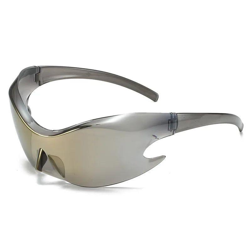 Oversized Flame Punk Rimless Sunglasses with Anti-Glare Sport Frames - Lucid Fantasy 