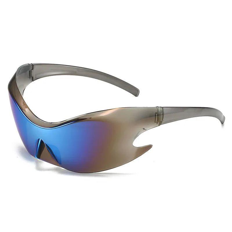 Oversized Flame Punk Rimless Sunglasses with Anti-Glare Sport Frames - Lucid Fantasy 