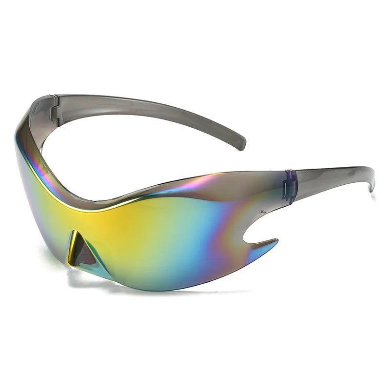 Oversized Flame Punk Rimless Sunglasses with Anti-Glare Sport Frames - Lucid Fantasy 