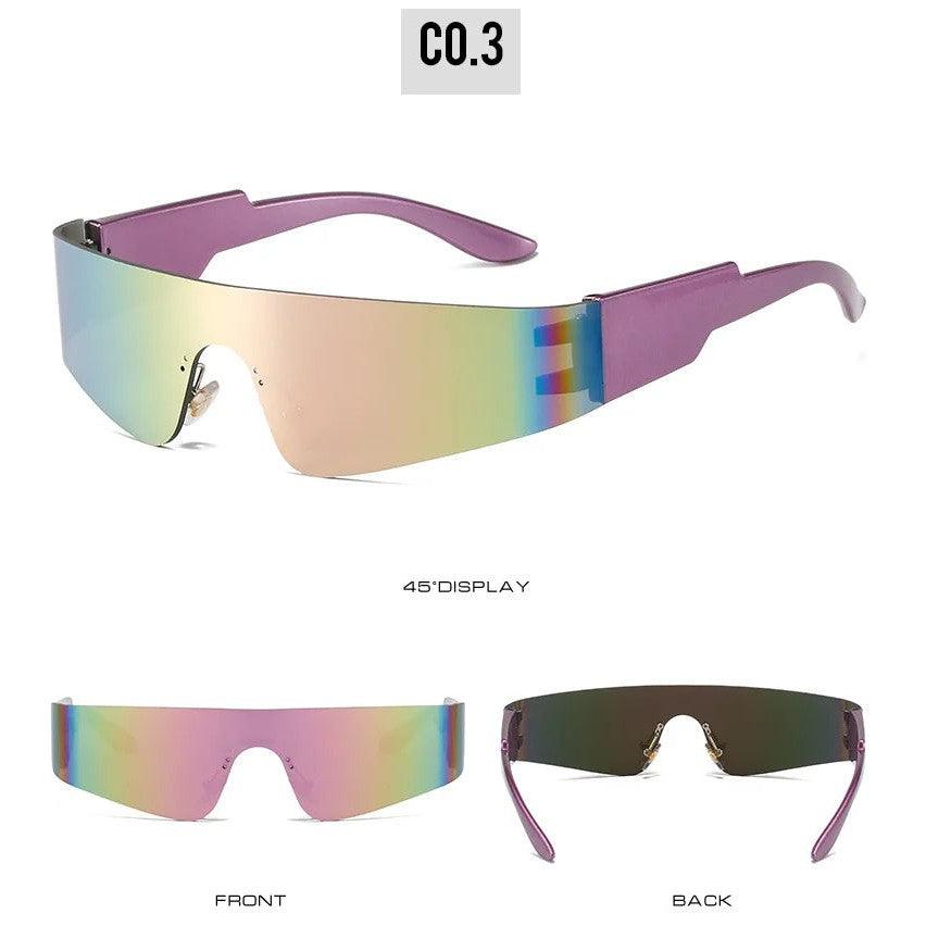 Oversized Rimless Cyberpunk Sport Sunglasses with Mirror Lenses - Lucid Fantasy 