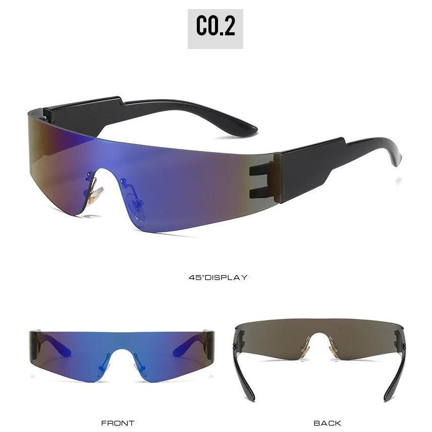 Oversized Rimless Cyberpunk Sport Sunglasses with Mirror Lenses - Lucid Fantasy 