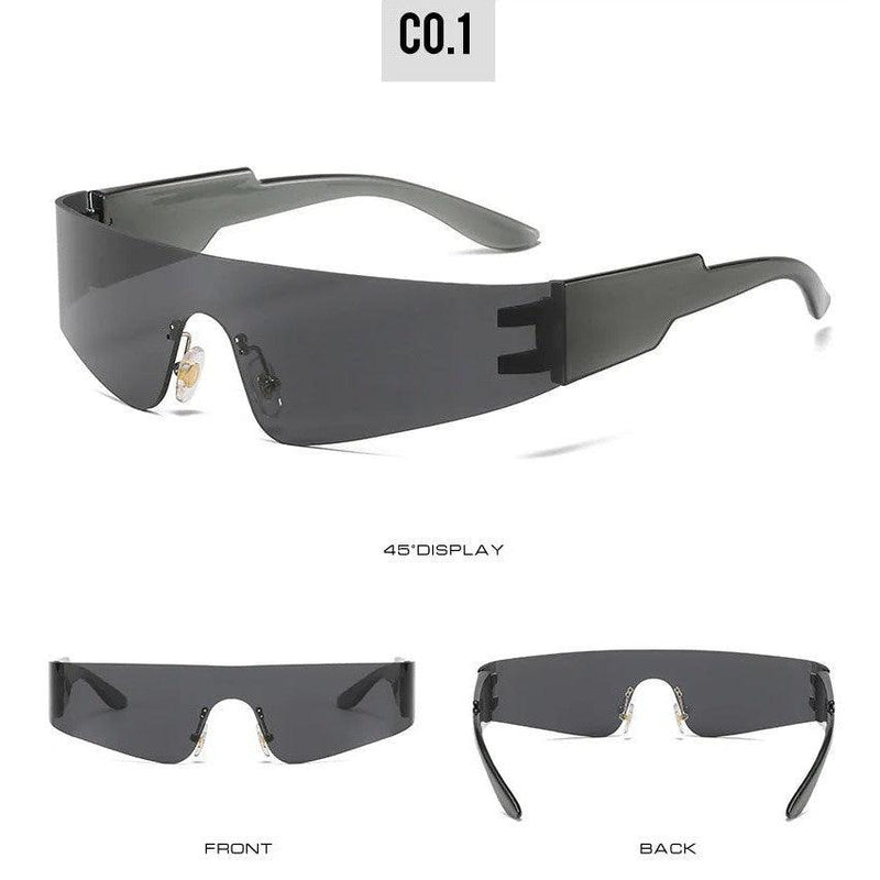 Oversized Rimless Cyberpunk Sport Sunglasses with Mirror Lenses - Lucid Fantasy 