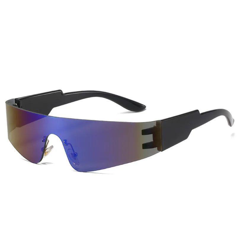 Oversized Rimless Cyberpunk Sport Sunglasses with Mirror Lenses - Lucid Fantasy 