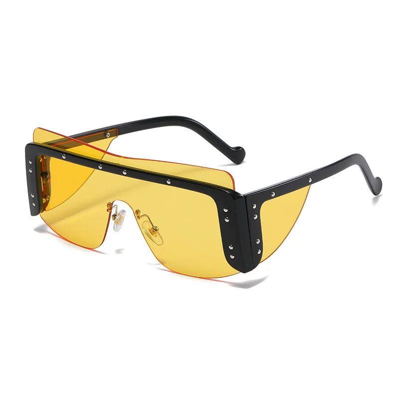 Oversized Rimless Square Shield Sunglasses - Trendy Fashion Eyewear Frames - Lucid Fantasy 